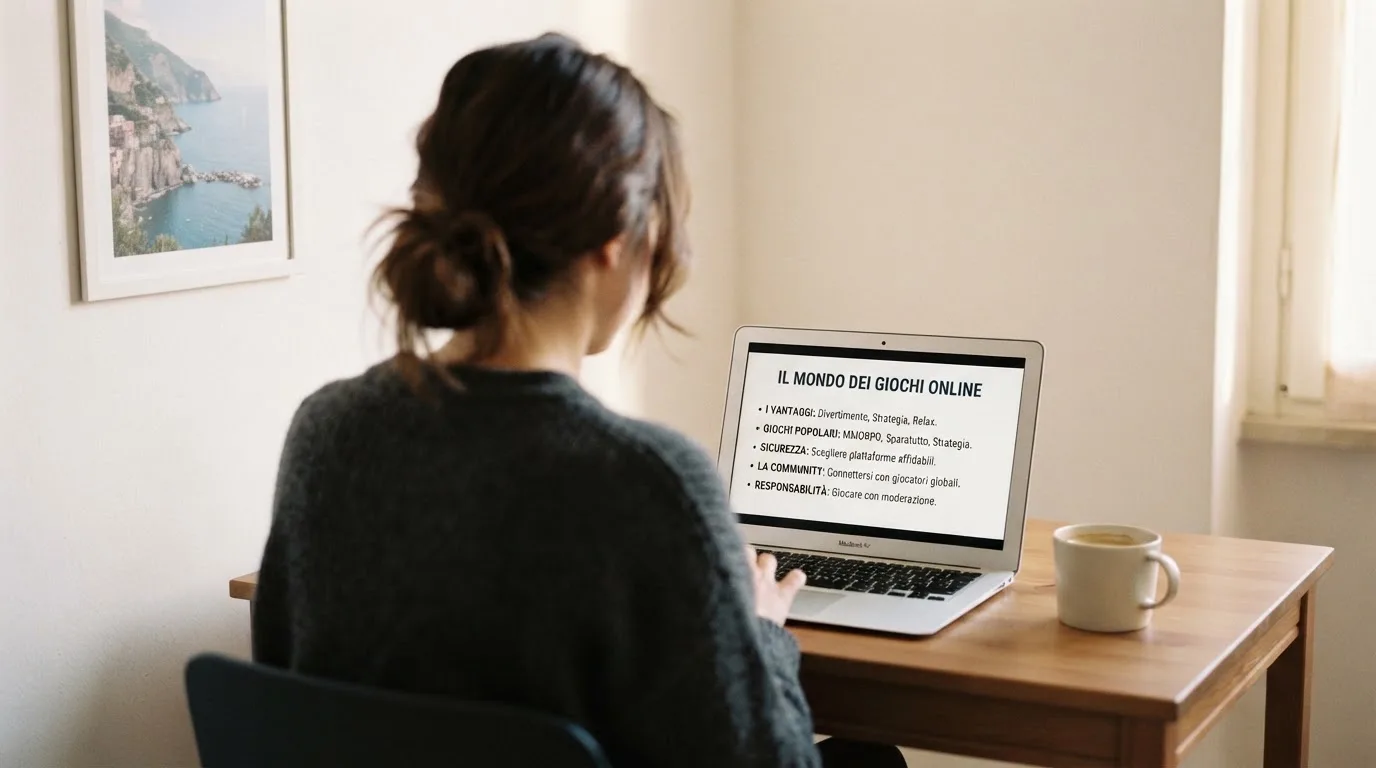 Persona davanti a un portatile che legge una pagina informativa sul gioco online in Italia — casino deposito minimo 1 euro