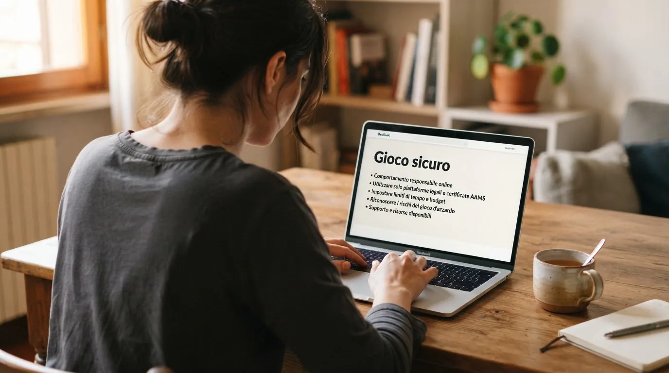 Persona davanti a un portatile che legge una pagina informativa sul gioco online in Italia — casino no adm