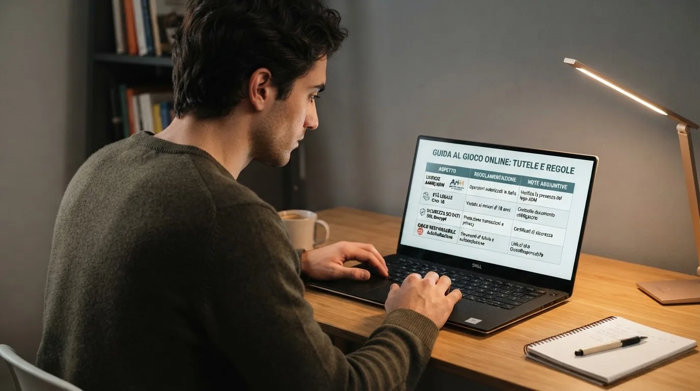 Persona davanti a un portatile che legge una pagina informativa sul gioco online in Italia — casino non aams affidabili