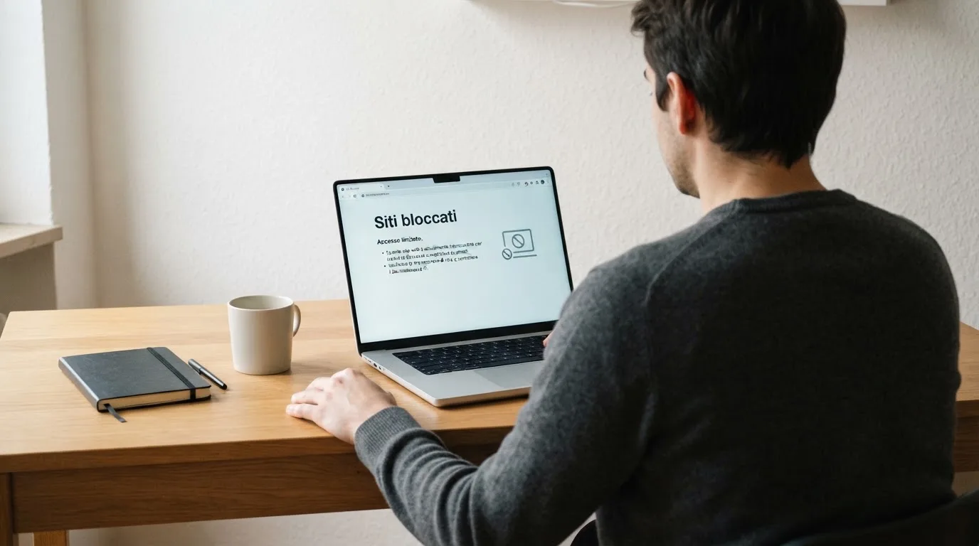 Persona davanti a un portatile che legge una pagina informativa sul gioco online in Italia — casino online italiani senza autoesclusione