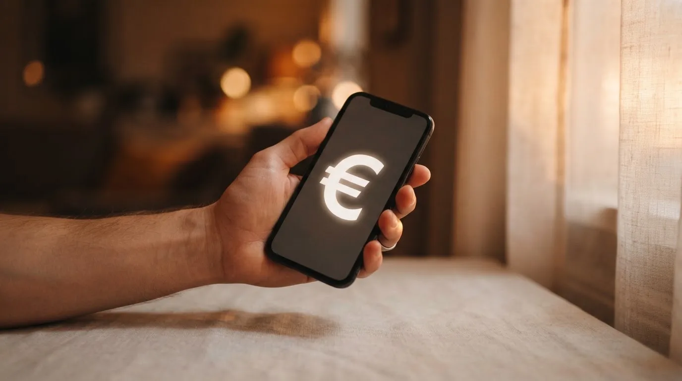 Mano che tiene uno smartphone accanto a una finestra, luce serale tranquilla — casino online sanremo